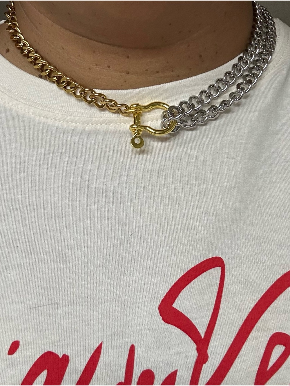 Two-Tone Chunky Chain Necklace — Gold & Silver